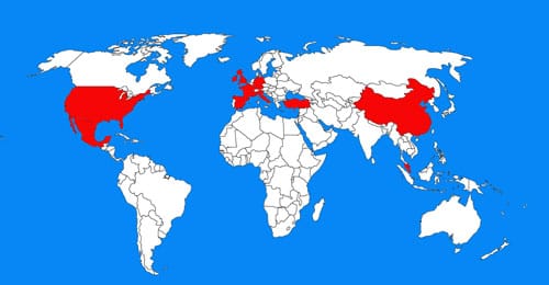 Map of Most Visited Countries Map of Most Visited Countries