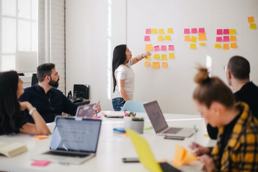 Business meeting with employees on how to improve the company's bottom line