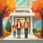 health insurance family walking front of hospital vector image